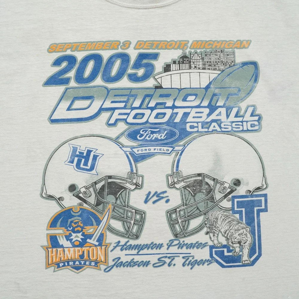 Vintage Y2k 2005 Detroit Football Hampton Pirates Jackson St Tigers T Shirt 2Xl